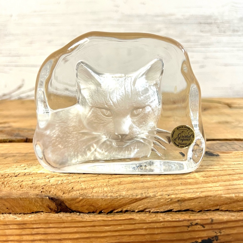 Vintage cat paper weight cristal glass gift